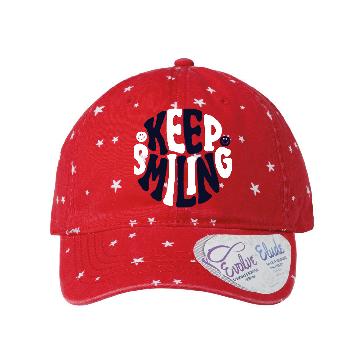 Keep Smiling Red White and Blue Ladies Fashion Print Cap