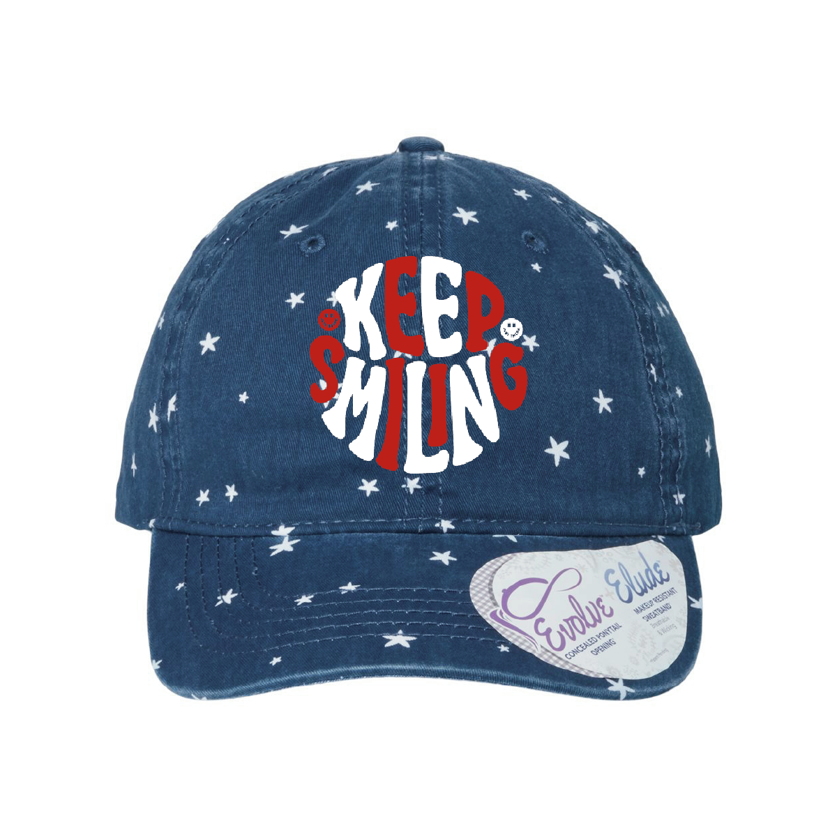Keep Smiling Red White and Blue Ladies Fashion Print Cap