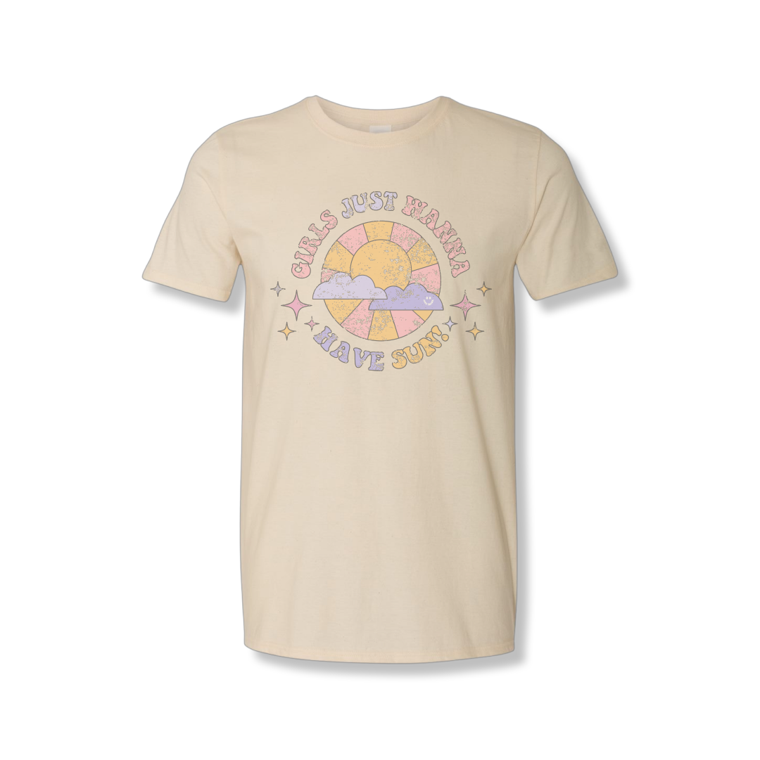 Unisex girls just wanna have sun graphic t-shirt by The JT Way, featuring bright sun and playful design on soft fabric.