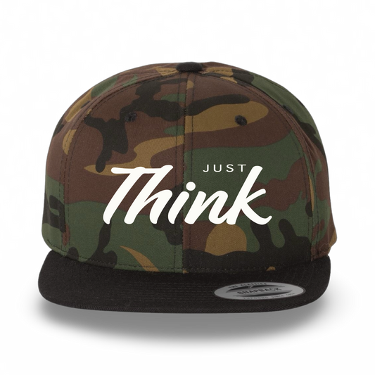 Black "Just Think" hat by The JT Way featuring a curved brim and adjustable strap, casual headwear for everyday style.