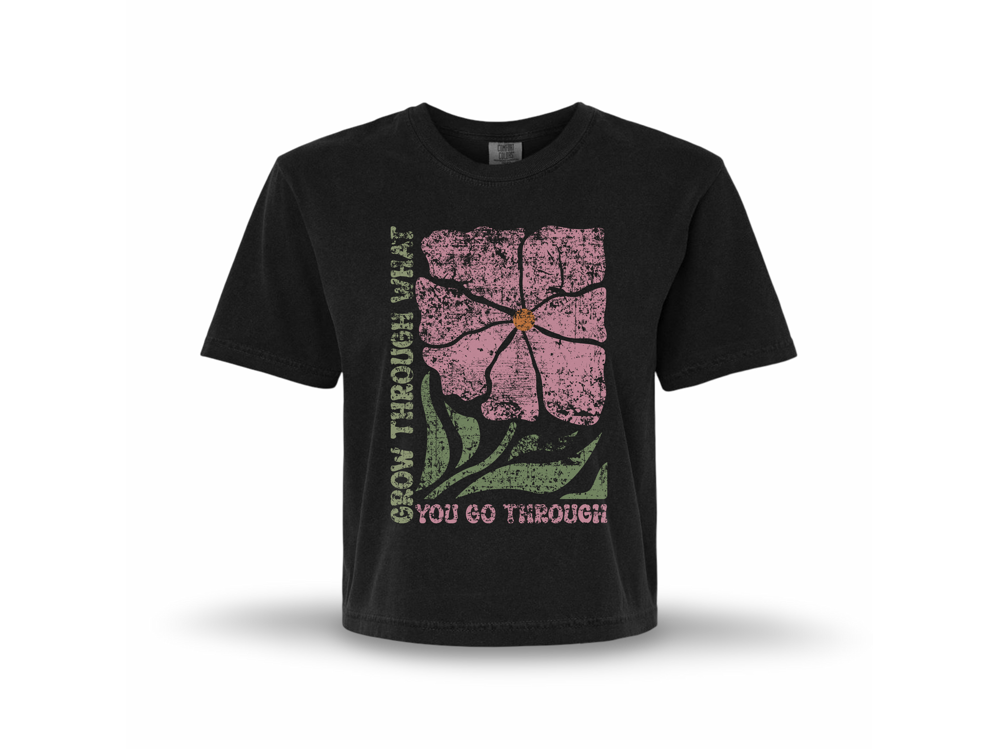 The JT Way Grow T-shirt featuring a casual design with the word "Grow" printed on the front, in white on a black fabric background.