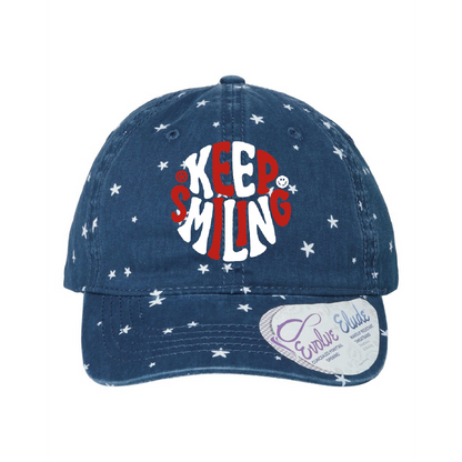 Keep Smiling Red White and Blue Ladies Fashion Print Cap