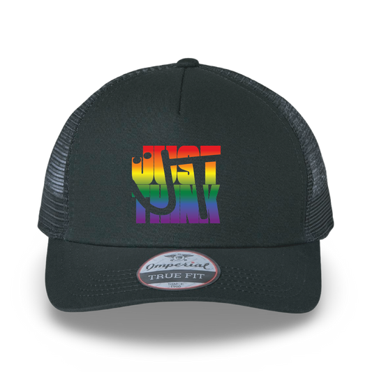 Pride Mash Up hat by The JT Way featuring colorful rainbow design and adjustable strap for a stylish, comfortable fit.