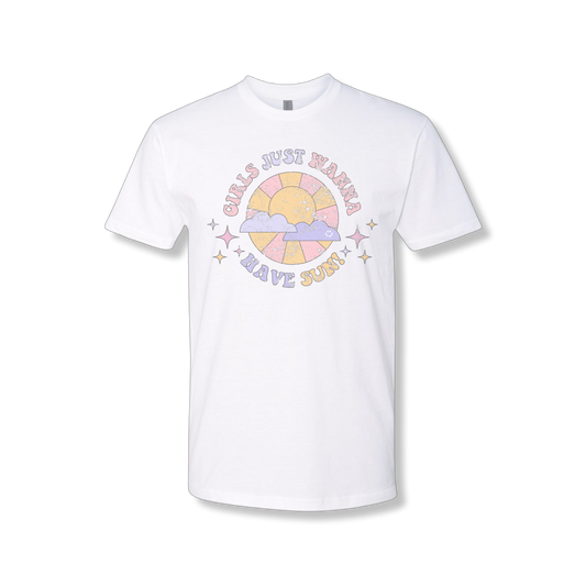 Unisex Girls Just Wanna Have Sun T-shirt by The JT Way, featuring a bright, colorful graphic design on a casual cotton tee.